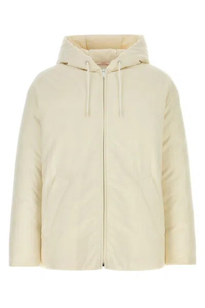 Valentino Hooded Wool Blend Padded Jacket In White