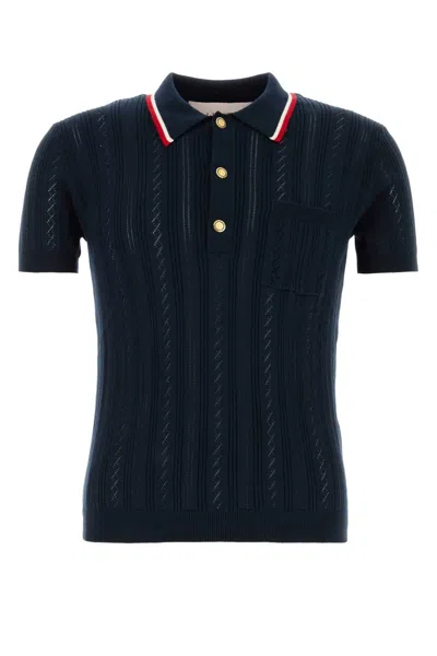 Valentino Garavani Men Navy Blue Cotton Polo Shirt