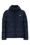 Valentino Nylon Hooded Down Jacket With Vlogo Patch In Blue