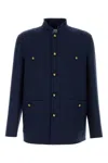 Valentino Double Wool Jacket With Mandarin Collar In Blue