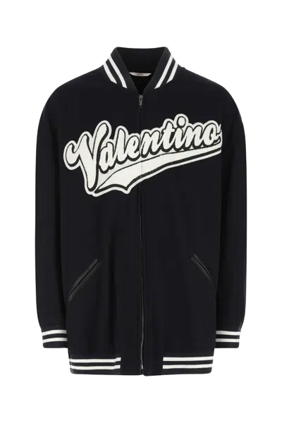 Valentino Garavani Men Navy Blue Wool Oversize Padded Jacket In Black