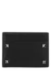 Valentino Garavani Men Black Leather Rockstud Card Holder In Multicolor