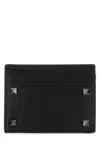 Valentino Garavani Men Black Leather Rockstud Card Holder In Multicolor