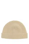 Valentino Ribbed Cashmere Beanie Hat With Turn-up Brim In Brown