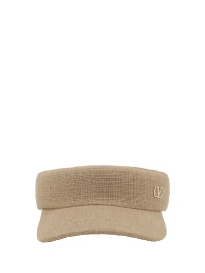 Valentino Garavani Cotton Visor Adjustable Curved Brim In Beige
