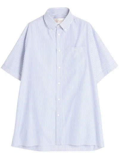Valentino Striped Cotton Shirt Chest Pocket In Blue