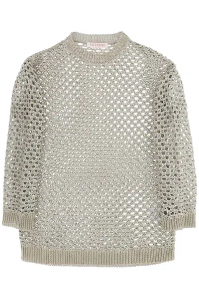 Valentino Flowing Mesh Knit Pullover With Sequin Detail In Green