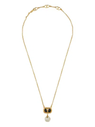 Valentino Garavani Metal "ovalette" Necklace With Enamel, Crystal And Swarovski® Pearl