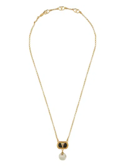 VALENTINO GARAVANI VALENTINO GARAVANI METAL "OVALETTE" NECKLACE WITH ENAMEL, CRYSTAL AND SWAROVSKI PEARL