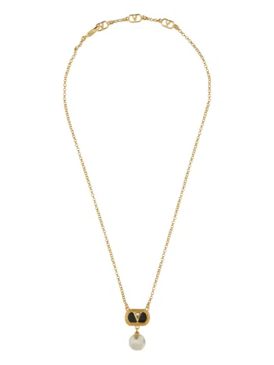 Valentino Garavani Metal Ovalette Necklace With Enamel, Crystal And Swarovski® Pearl