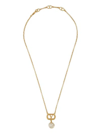 Valentino Garavani Metal "ovalette" Necklace With Swarovski® Pearl In Gold