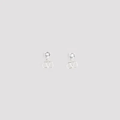Valentino Garavani Metallic Brass Earrings In White