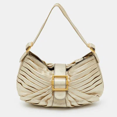 Pre-owned Valentino Garavani Garavani Metallic Gold Leather Pleated Shoulder Bag