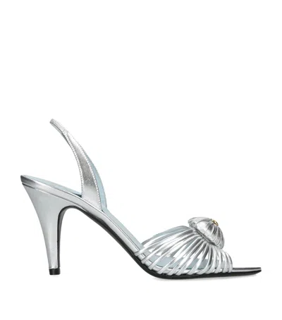 Valentino Garavani Metallic Leather Royal Slingback Heels 85 In Silver