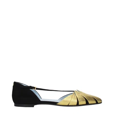 Valentino Garavani Metallic Mesh & Suede Flat In Gold