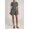 Valentino Tweed Crystal Collar Fit-flare Wool Mini Dress In Nero/grigio/argento