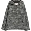 Valentino Double Tweed Hooded Jacket In Nero/ Grigio Medio/ Bianco