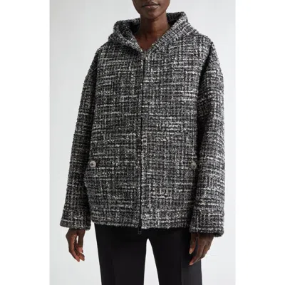 Valentino Double Tweed Hooded Jacket In Black