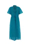 Valentino Eyelet Embroidered Cotton Drawstring Midi Dress In Blue