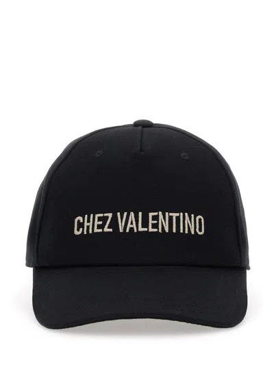 Valentino Garavani Chez Valentino Cotton Baseball Cap With Embroidery In Black
