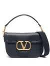 Valentino Garavani Midnight Blue Leather Alltime Shoulder Bag In Black