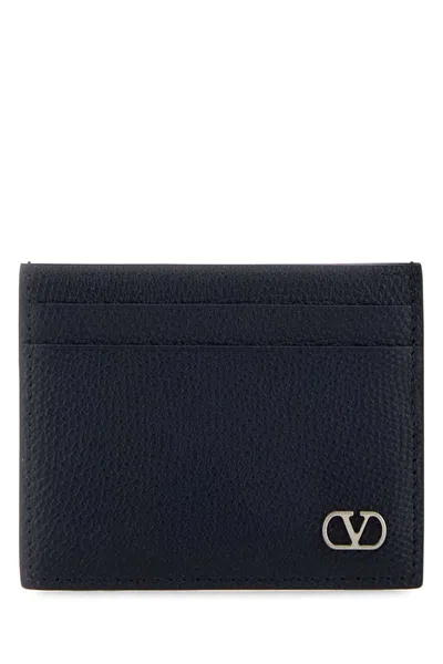Valentino Garavani Midnight Blue Leather V Logo Signature Card Holder