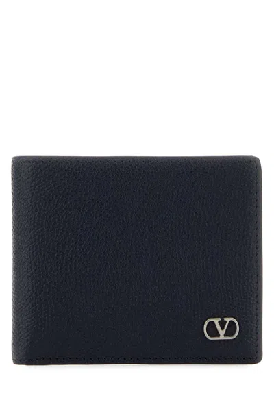 Valentino Garavani Midnight Blue Leather Vlogo Signature Wallet 11 Cm X 9 Cm X 2 Cm In Black