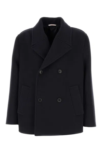 Valentino Garavani Midnight Blue Wool Coat In Black