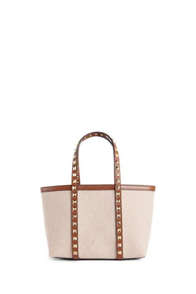Valentino Garavani Small Shopping Bag Rockstud In Beige