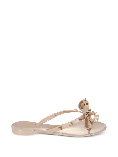 Valentino Garavani Mini Bow Sandals With Platinum-finish Studs In Rosa