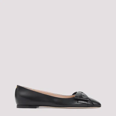 Valentino Garavani Bow Detail Leather Flats With Round Toe In Black