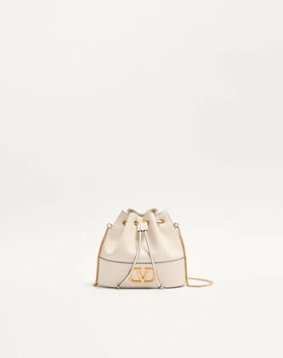 Valentino Garavani Mini Vlogo Signature Bucket Bag In Nappa Leather Woman Light Ivory Uni In Neutral