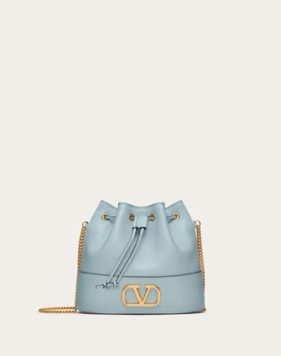 Valentino Garavani Mini Bucket Bag In Nappa With Vlogo Signature Chain Woman Porcelain Blue Uni In Black