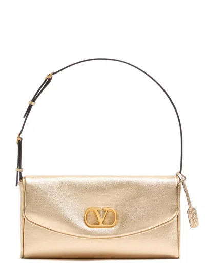 Valentino Garavani Mini Calfskin Shoulder Bag With Adjustable Handle And Magnetic Closure, 12 Cm Hei In Gold