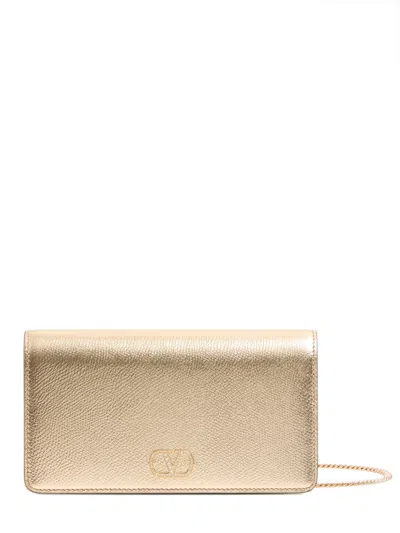 Valentino Garavani Mini Crystal-logo Magnetic Clutch Bag, 11 Cm Height, 20 Cm Width, 3.5 Cm Depth In Oro