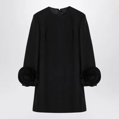 Valentino Black Mini Dress With Rose Appliqué