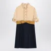 Valentino Womens Provence Blue Betulla Frilled Contrast-texture Silk Mini Dress