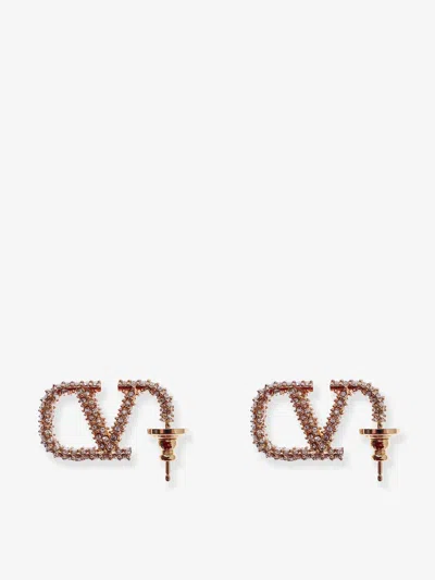Valentino Garavani Mini Gold Finish Butterfly Fastening Earrings In Brown