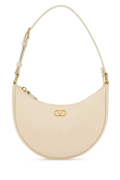 Valentino Garavani Mini Hobo Bag Vlogo Signature In Grained Calf Leather In White