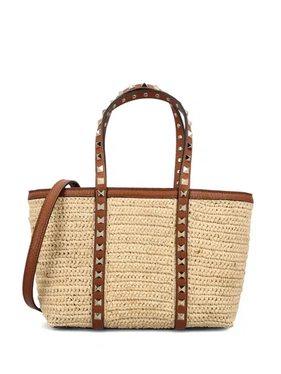 Valentino Garavani Mini Leather Bag With Platinum Finish And Zipper Closure In Sand