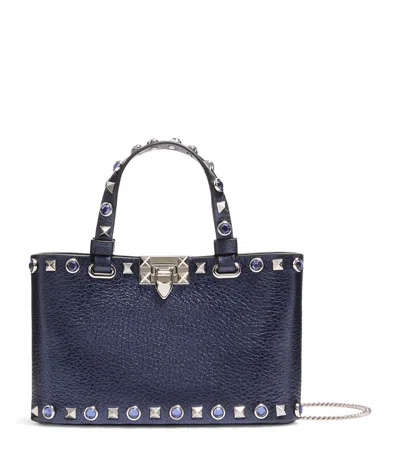 Valentino Garavani Mini Leather Rockstud Tote Bag In Blue