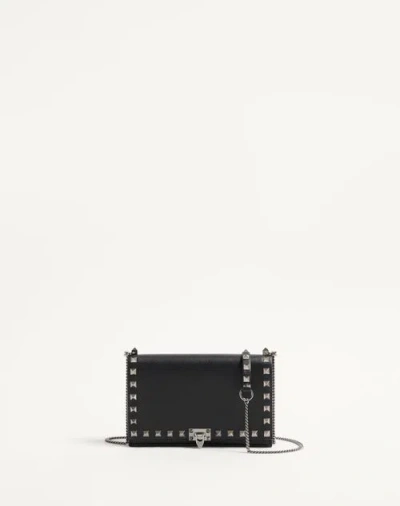 Valentino Garavani Mini Rockstud Chain Bag In Calfskin Woman Black Uni