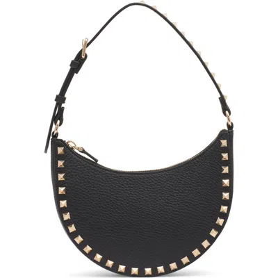 Valentino Garavani Mini Rockstud Leather Hobo Bag In Black