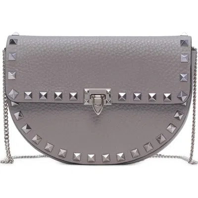 Valentino Garavani Mini Rockstud Leather Saddle Crossbody Bag In Dove Grey