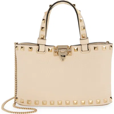 Valentino Garavani Mini Rockstud Leather Top Handle Bag In White