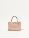 Valentino Garavani Mini Rockstud Shopping Bag In Laminated Grainy Calfskin. Woman Rose Cannelle Uni In Brown
