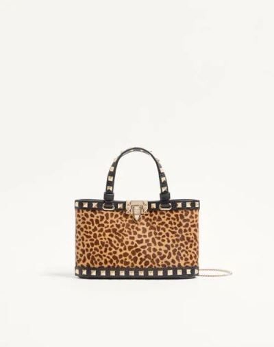 Valentino Garavani Mini Rockstud Shopping Bag In Ponyskin Effect Calfskin With Animal Print Woman An In Multi