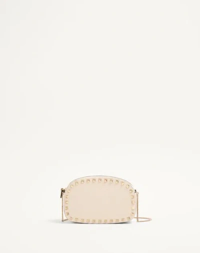 Valentino Garavani Mini Rockstud Shoulder Bag In Grainy Calfskin Woman Light Ivory Uni In Pink