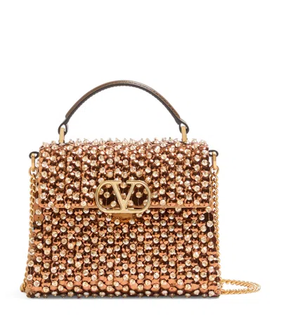 Valentino Garavani Mini Silk Embellished Vsling Top-handle Bag In Brown