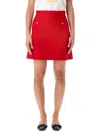 Valentino Button-embellished Wool And Silk-blend Mini Skirt In Red